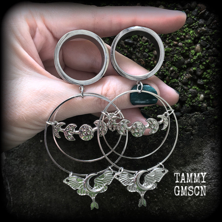 Lunar moth and moon phase tunnel dangles