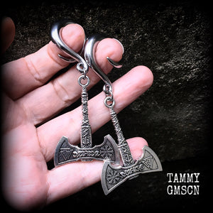 Viking axe gauged earrings