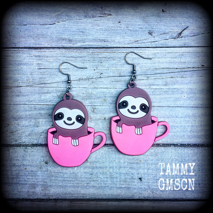 Sloth earrings-Coffee cup earrings