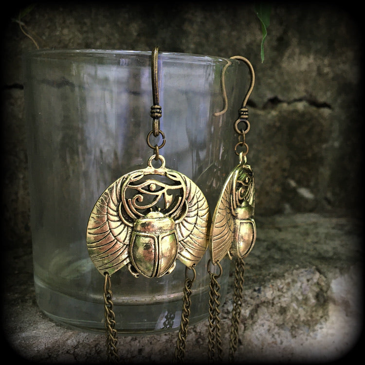 Scarab beetle earrings-Eye of Horus earrings