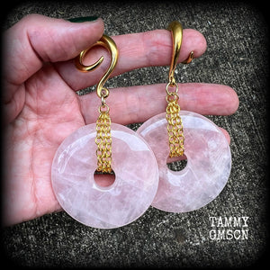 Rose quartz gauged earrings-Ear weights