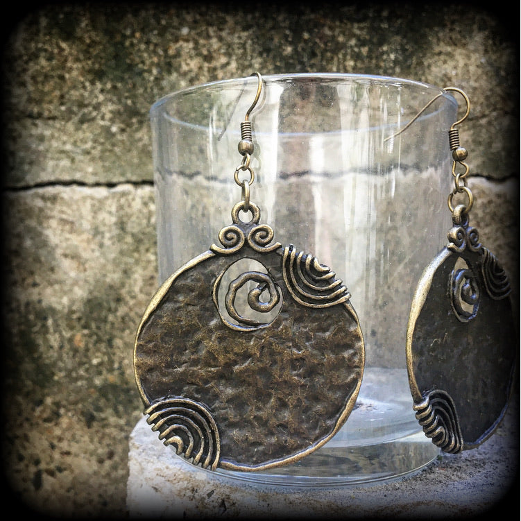 Bronze disc earrings-Ogoun earrings