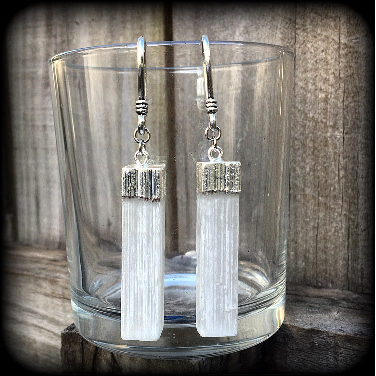 Selenite earrings-Ear hangers