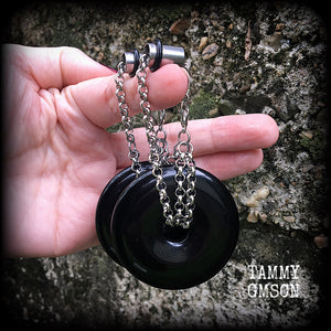 Black Obsidian earrings-Ear weights-Ear hangers