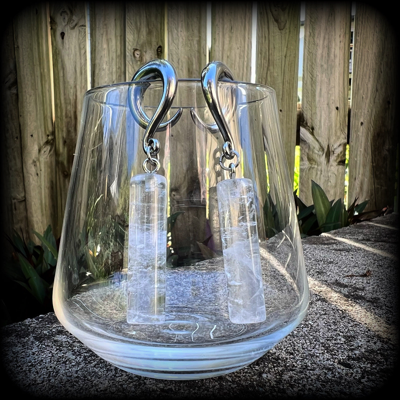 Clear quartz gauged earrings-Gemstone ear weights