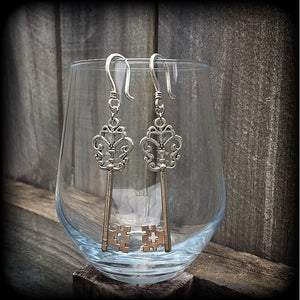 Antique key earrings-Steampunk ear hangers