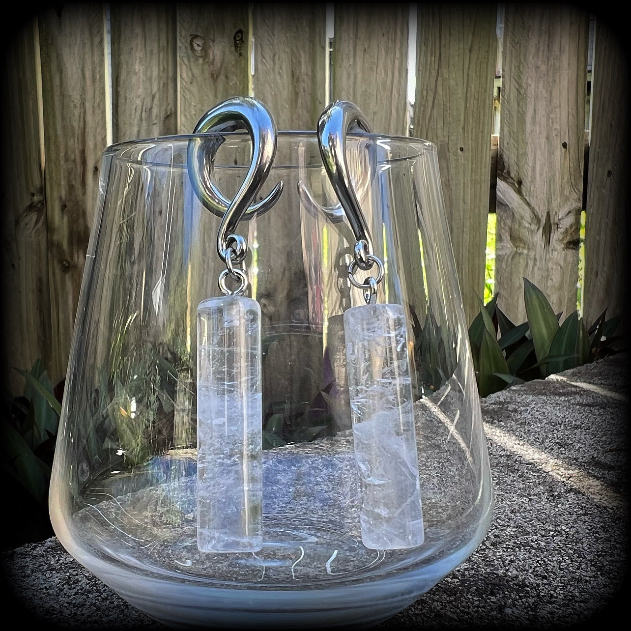 Clear quartz gauged earrings-Gemstone ear weights