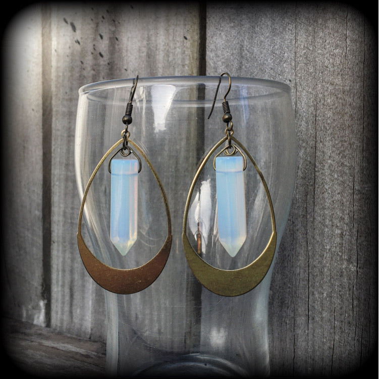 Opalite and brass teardrop earrings