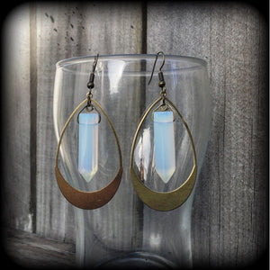 Opalite and brass teardrop earrings