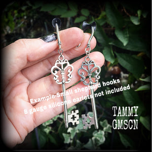 Antique key earrings-Steampunk ear hangers