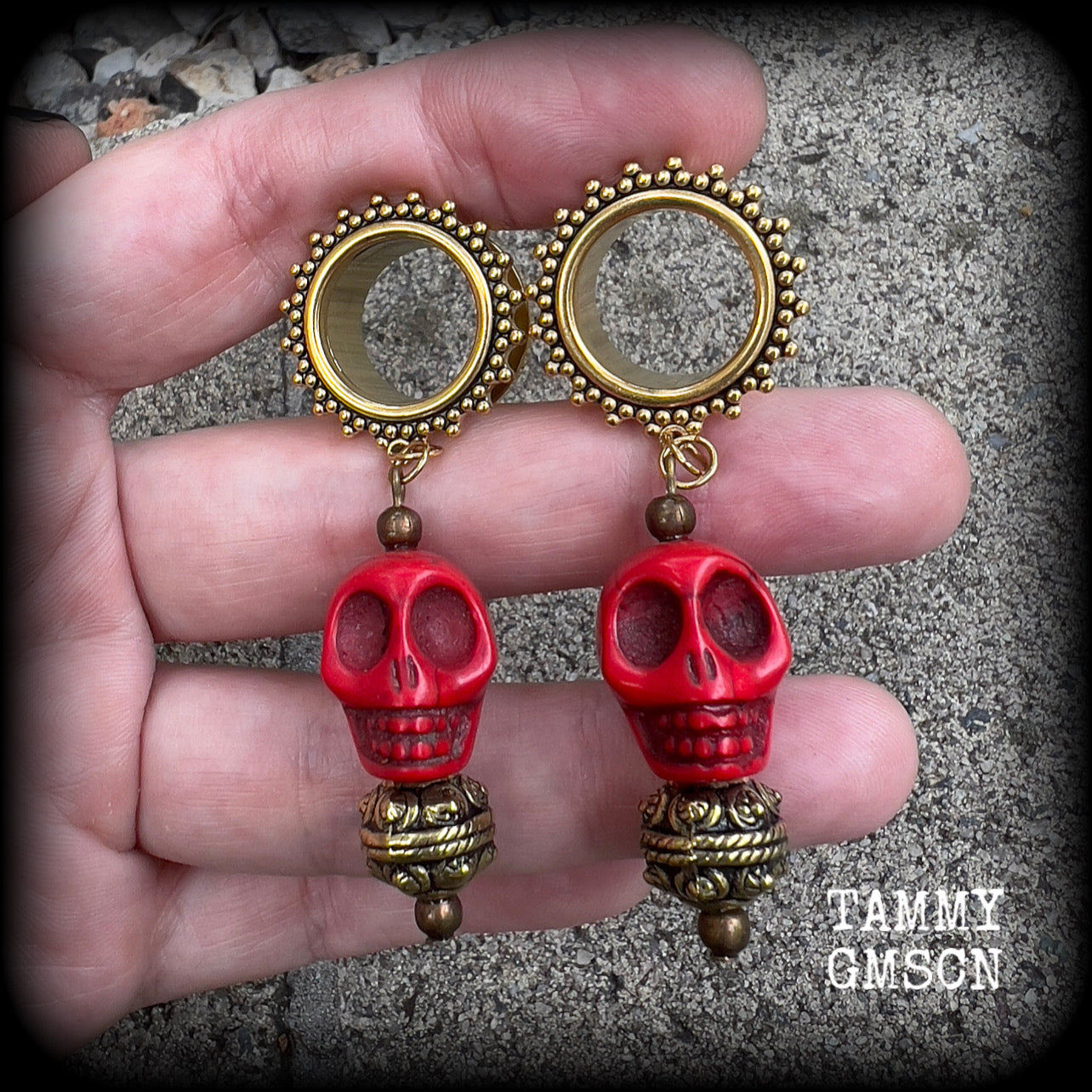 Kali Maa tribal skull tunnel dangles-Tunnel earrings