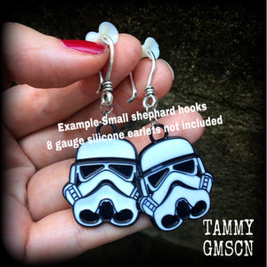 Stretched lobes Storm trooper earrings Star Wars earrings Christmas earrings Science fiction Science fantasy Movie earrings Pop culture Retro earrings