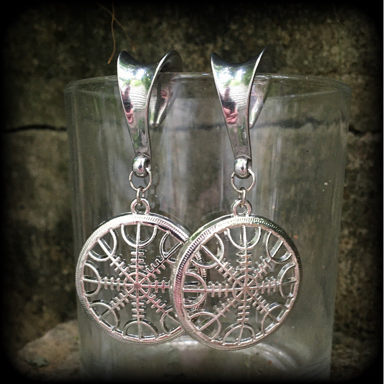 Rune compass gauged earrings