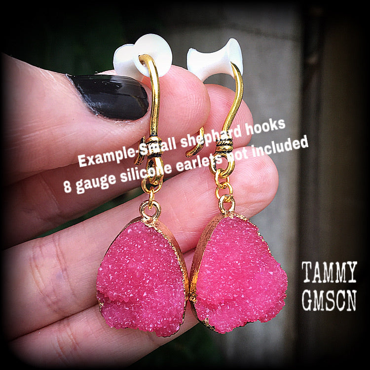 Pink druzy earrings-Ear hangers