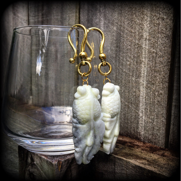 White jade koi fish ear hangers