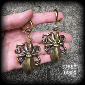 Brass octopus ear weights-Gauged earrings