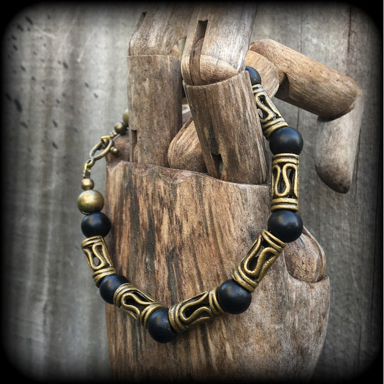 Ogoun bracelet-Bronze and stone bracelet