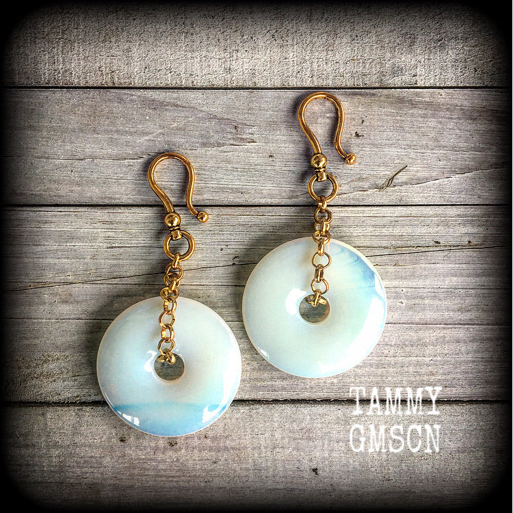 Opalite and antique gold earrings-Ear hangers