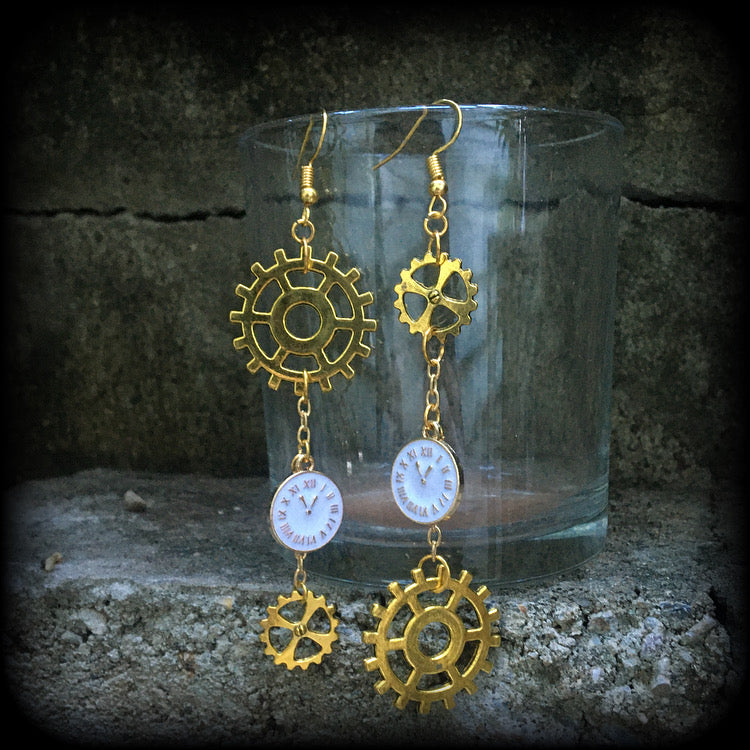 Clock and cog earrings-Alice in Wonderland earrings