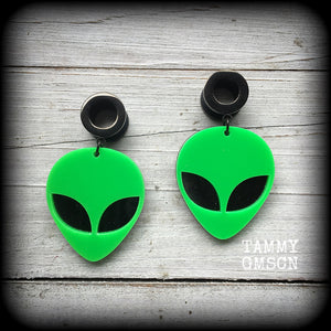 Alien earrings-Alien face tunnel earrings