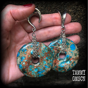 Turquoise ocean jasper ear weights-Gauged earrings