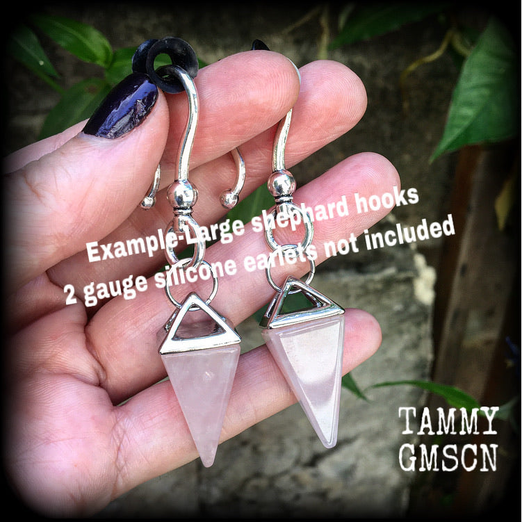 Rose quartz earrings Gemstone ear weights Crystal ear hangers 2 gauge body jewelry Stretched ears Stretched lobes Body jewelry 
