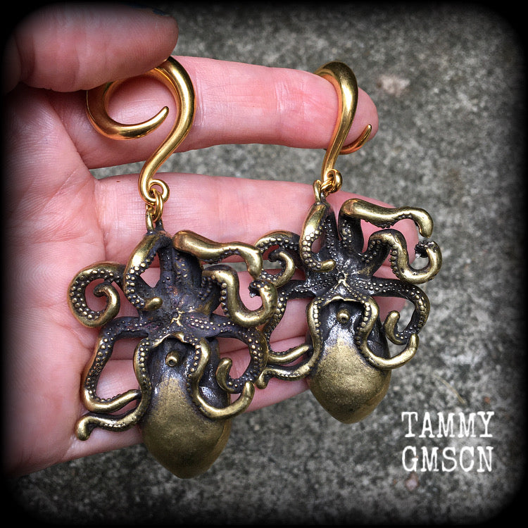 Brass octopus ear weights-Gauged earrings