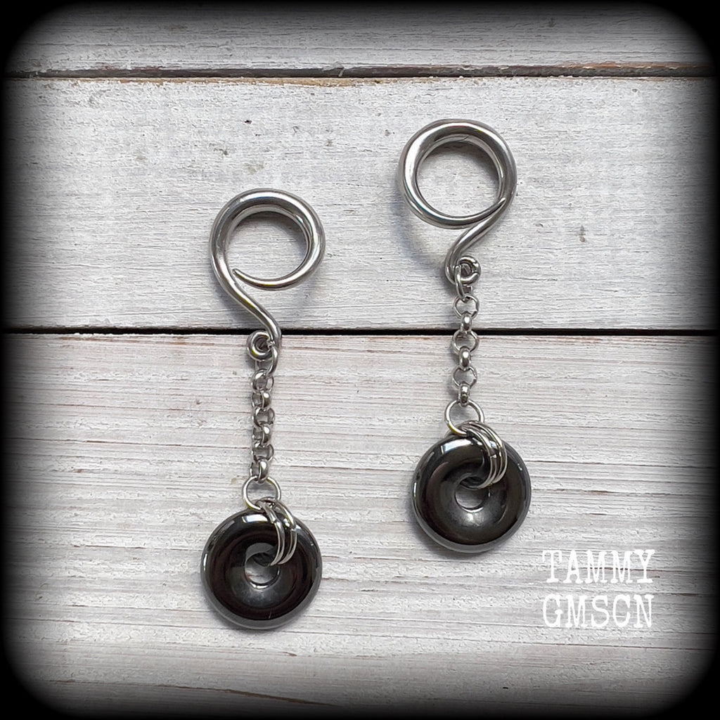 Hematite gauged earrings