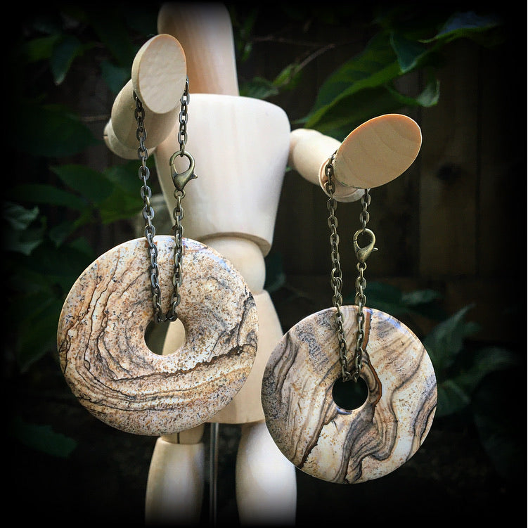 Picture Jasper earrings-Ear hangers