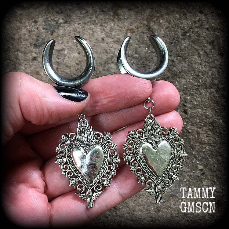 Sacred heart gauged earrings