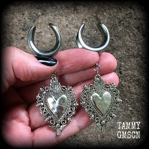 Sacred heart gauged earrings