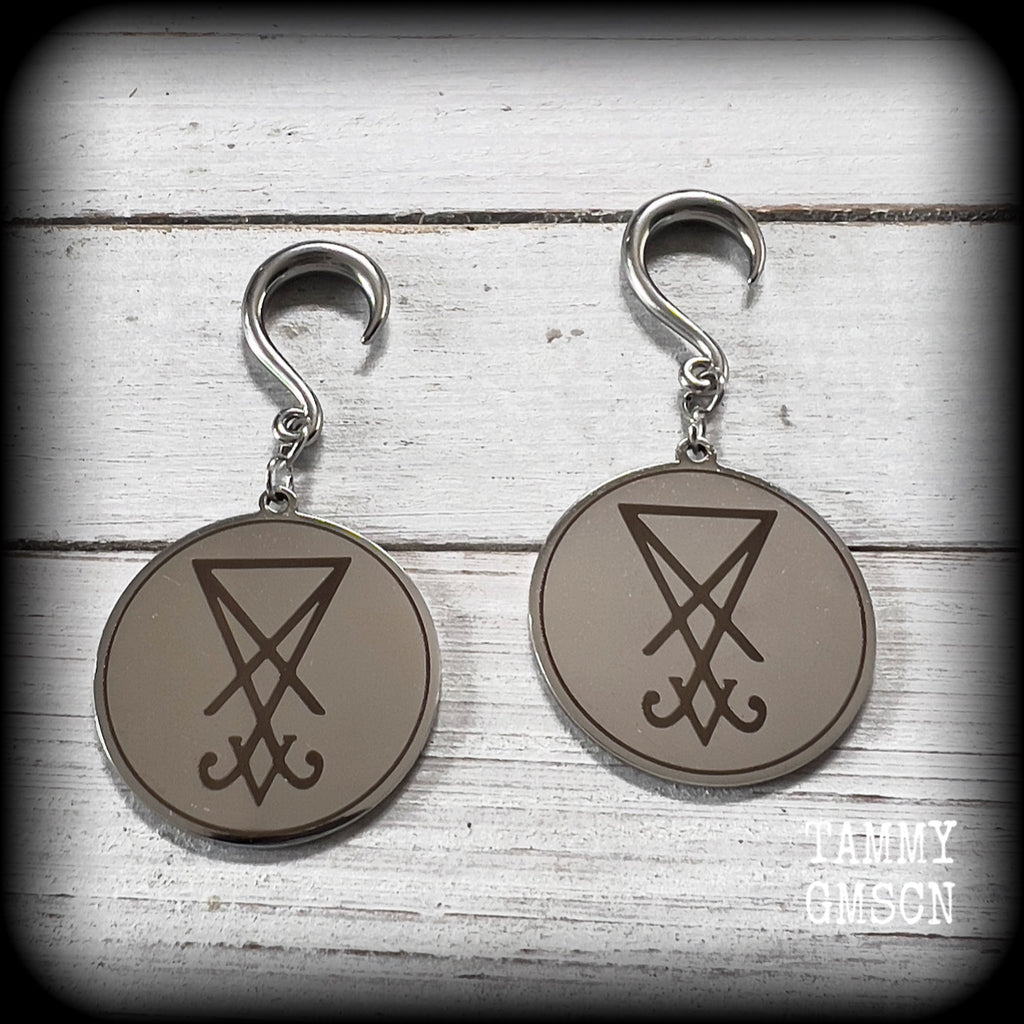 Stainless steel Sigil of Lucifer gauged earrings