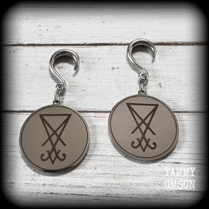 Stainless steel Sigil of Lucifer gauged earrings