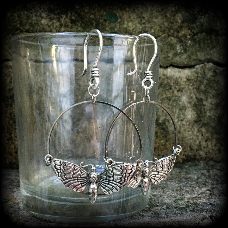 Deaths head moth hoop earrings