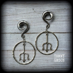 Trident gauged earrings-Neptune earrings