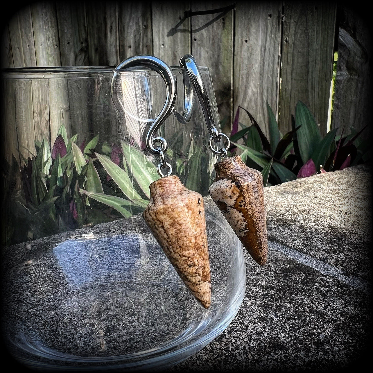 Picture jasper gauged earrings