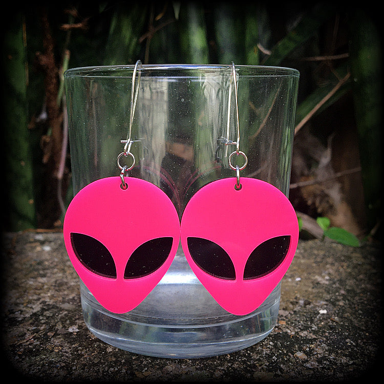 Hot Pink alien earrings