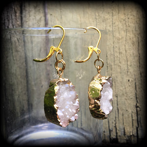 White druzy earrings-Quartz earrings