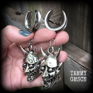 Hannya mask gauged earrings