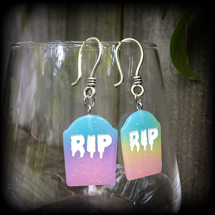 Pastel goth tombstone earrings-Halloween earrings