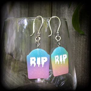 Pastel goth tombstone earrings-Halloween earrings