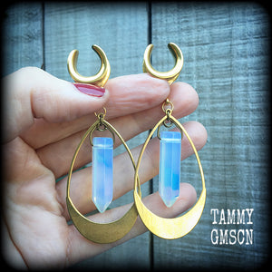 Opalite and brass gauged earrings-Cradle weights