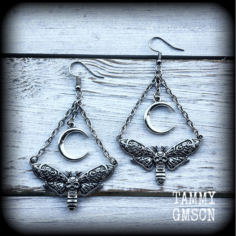 Deaths head moth earrings-Crescent moon earrings