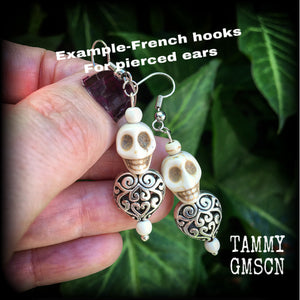Skull and heart earrings-Erzulie earrings
