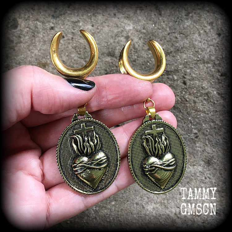 Sacred heart gauged earrings