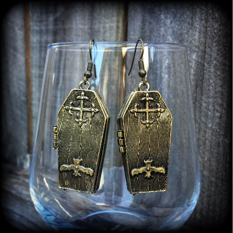 Bronze coffin earrings-Halloween earrings