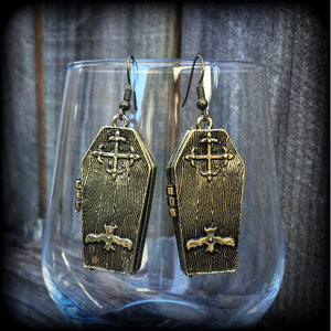 Bronze coffin earrings-Halloween earrings