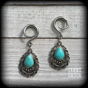 Turquoise gauged earrings-Ear weights