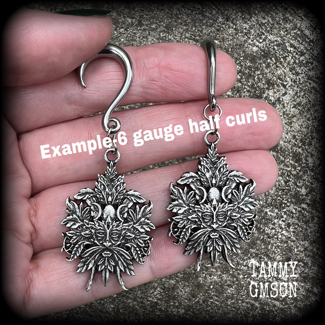 Greenman earrings Green man earrings Greenman jewelry Horned god Cernunnos jewelry Male god Stag god Folk horror Folk lore Mythology Mythological beasts Mythical Silver ear weights Ear hangers 4mm 6mm 8mm 10mm 12mm 14mm 16mm 19mm 22mm 25mm 28mm 30mm 