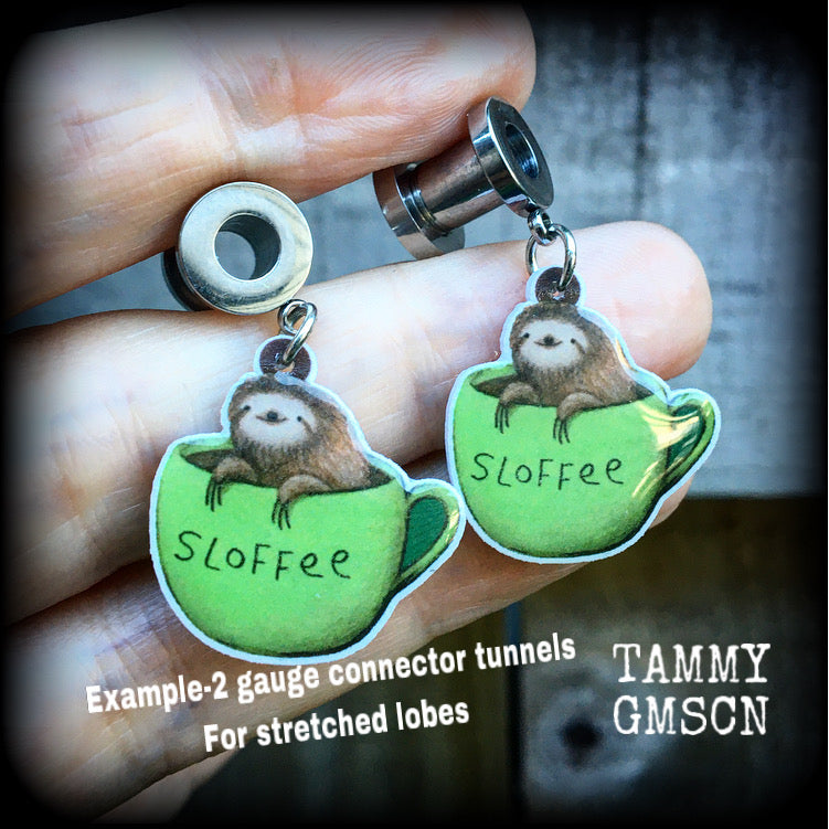 Sloth tunnel earrings-Tunnel dangles